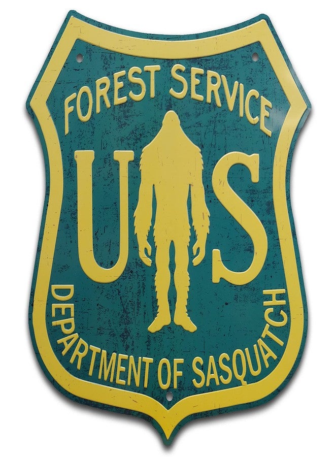 SQUATCH METALWORKS "Department of Sasquatch" Bigfoot Sign - Vintage Forest Service Design - Aluminum Roadsign - 11"x12" - Bigfoot/Sasquatch/Yeti/Nature Gift - SQUATCH METALWORKS - Image 1